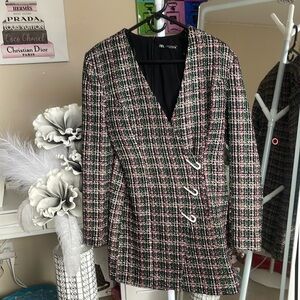 Zara Black and Pink Plaid Mini Dress